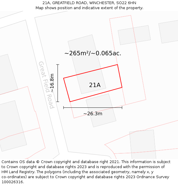 21A, GREATFIELD ROAD, WINCHESTER, SO22 6HN: Plot and title map