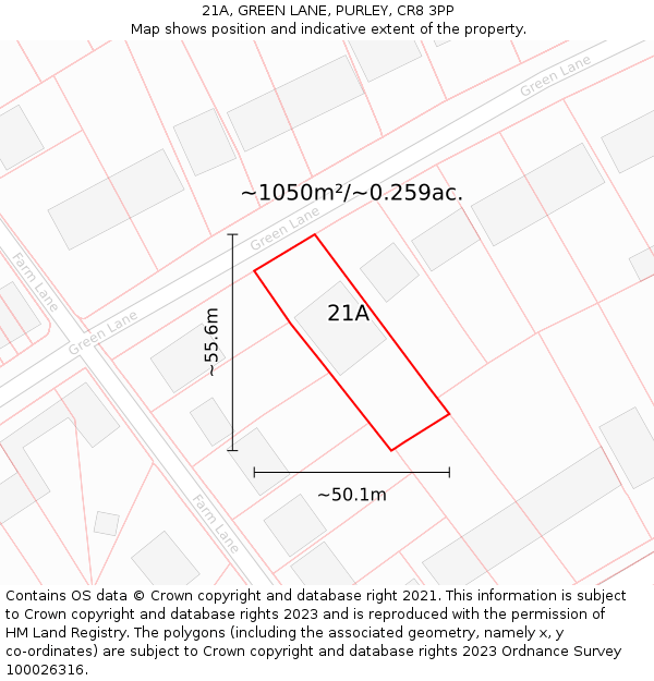 21A, GREEN LANE, PURLEY, CR8 3PP: Plot and title map