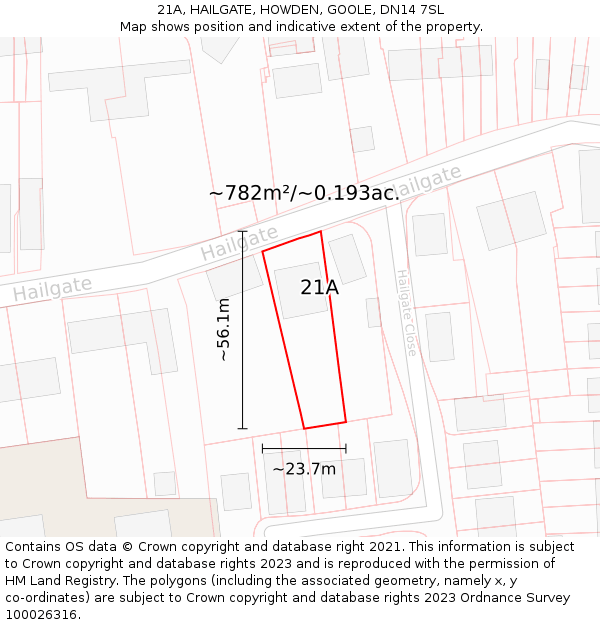 21A, HAILGATE, HOWDEN, GOOLE, DN14 7SL: Plot and title map