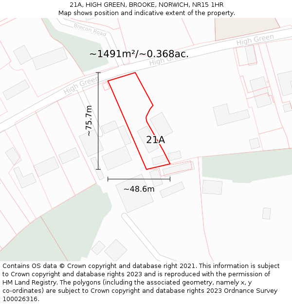 21A, HIGH GREEN, BROOKE, NORWICH, NR15 1HR: Plot and title map