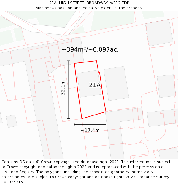 21A, HIGH STREET, BROADWAY, WR12 7DP: Plot and title map