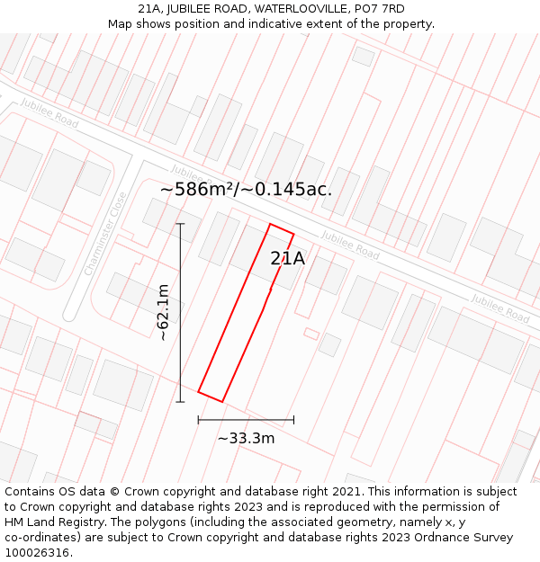 21A, JUBILEE ROAD, WATERLOOVILLE, PO7 7RD: Plot and title map