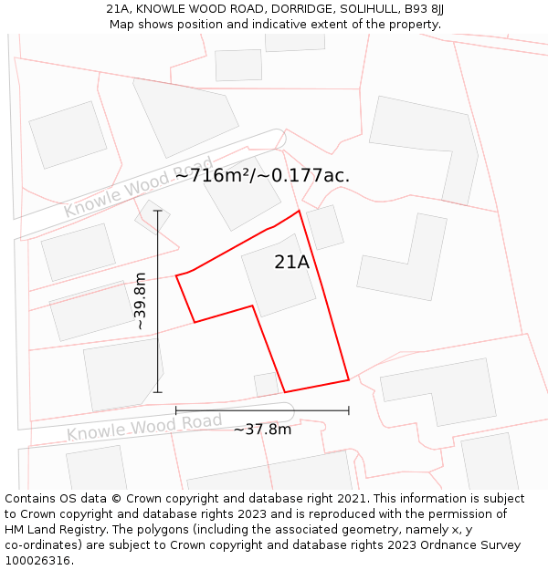 21A, KNOWLE WOOD ROAD, DORRIDGE, SOLIHULL, B93 8JJ: Plot and title map