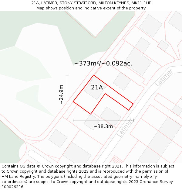 21A, LATIMER, STONY STRATFORD, MILTON KEYNES, MK11 1HP: Plot and title map