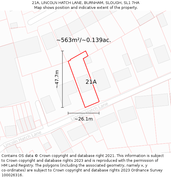 21A, LINCOLN HATCH LANE, BURNHAM, SLOUGH, SL1 7HA: Plot and title map