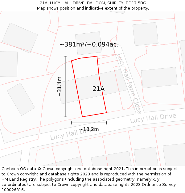 21A, LUCY HALL DRIVE, BAILDON, SHIPLEY, BD17 5BG: Plot and title map