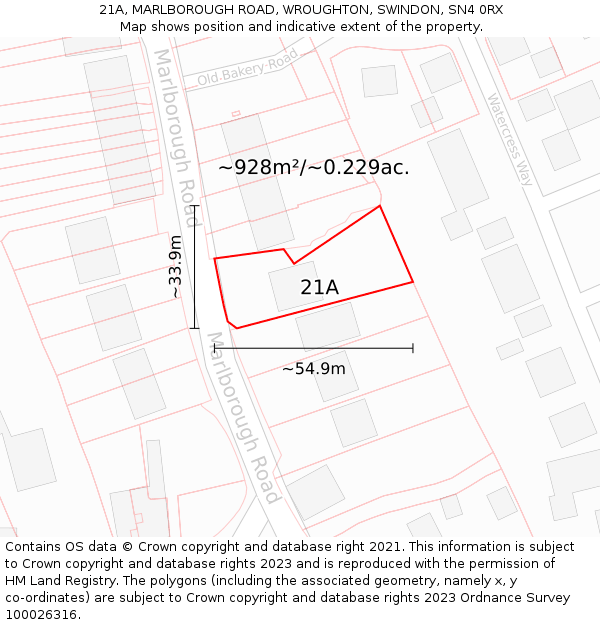 21A, MARLBOROUGH ROAD, WROUGHTON, SWINDON, SN4 0RX: Plot and title map