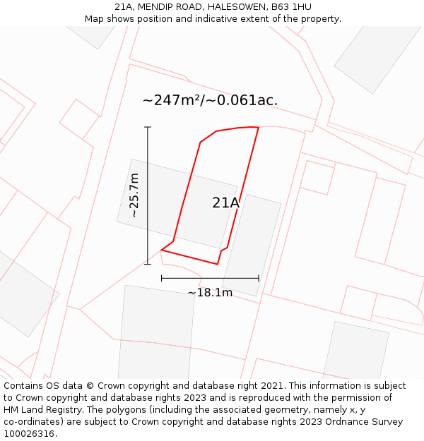 21A, MENDIP ROAD, HALESOWEN, B63 1HU: Plot and title map