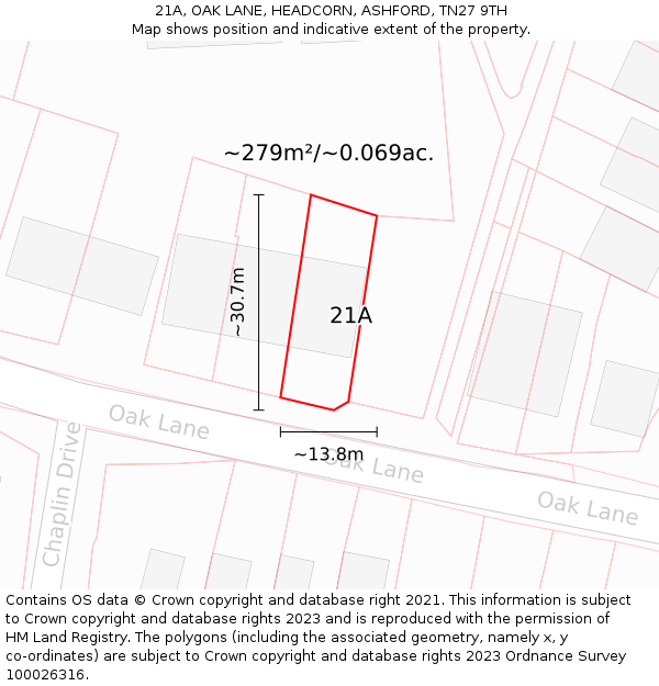 21A, OAK LANE, HEADCORN, ASHFORD, TN27 9TH: Plot and title map