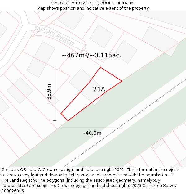 21A, ORCHARD AVENUE, POOLE, BH14 8AH: Plot and title map