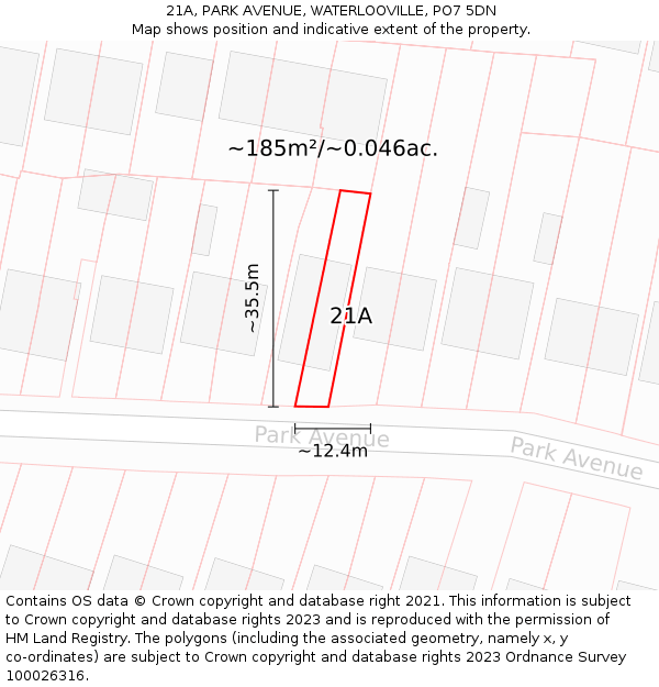 21A, PARK AVENUE, WATERLOOVILLE, PO7 5DN: Plot and title map