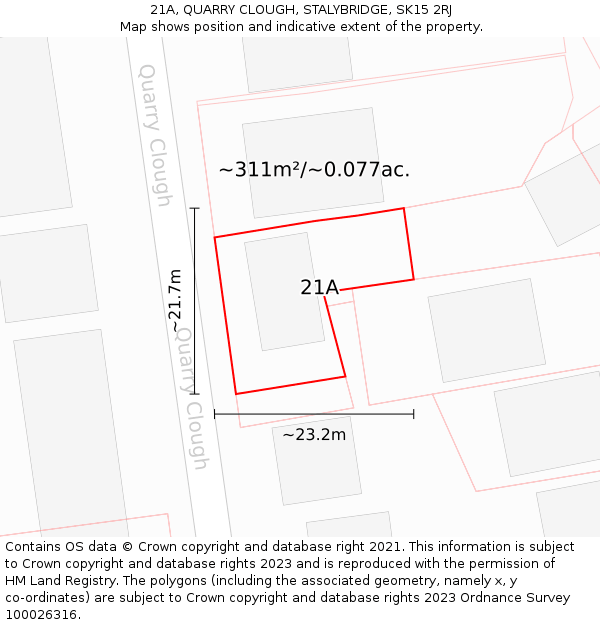 21A, QUARRY CLOUGH, STALYBRIDGE, SK15 2RJ: Plot and title map