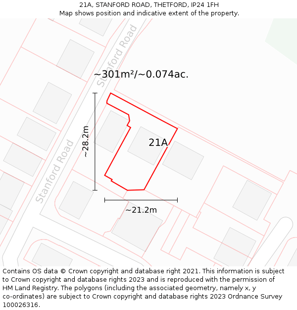 21A, STANFORD ROAD, THETFORD, IP24 1FH: Plot and title map