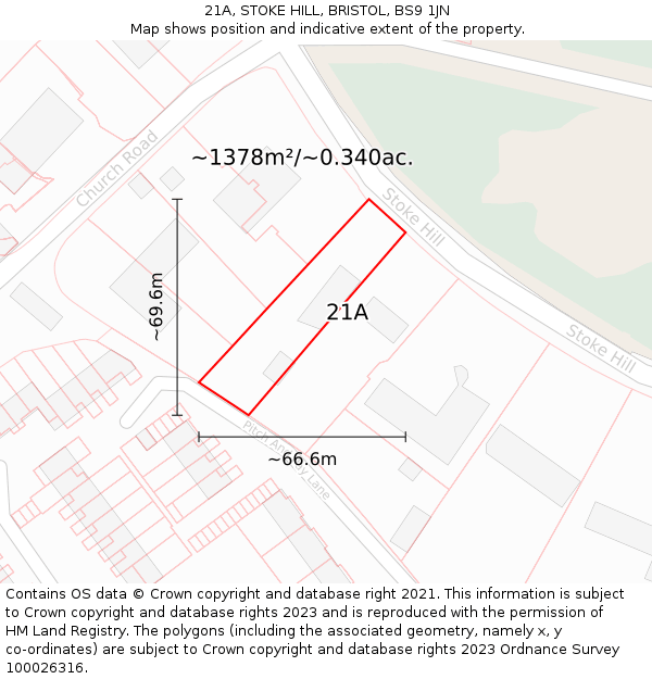 21A, STOKE HILL, BRISTOL, BS9 1JN: Plot and title map