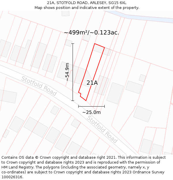 21A, STOTFOLD ROAD, ARLESEY, SG15 6XL: Plot and title map