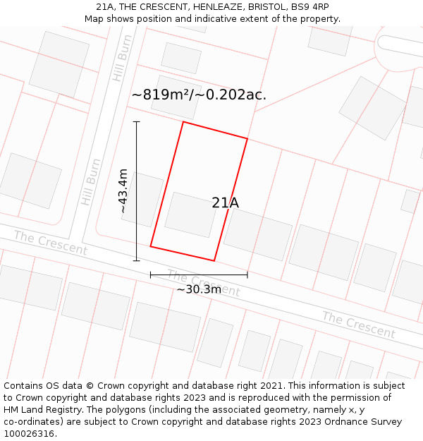 21A, THE CRESCENT, HENLEAZE, BRISTOL, BS9 4RP: Plot and title map