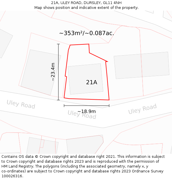 21A, ULEY ROAD, DURSLEY, GL11 4NH: Plot and title map