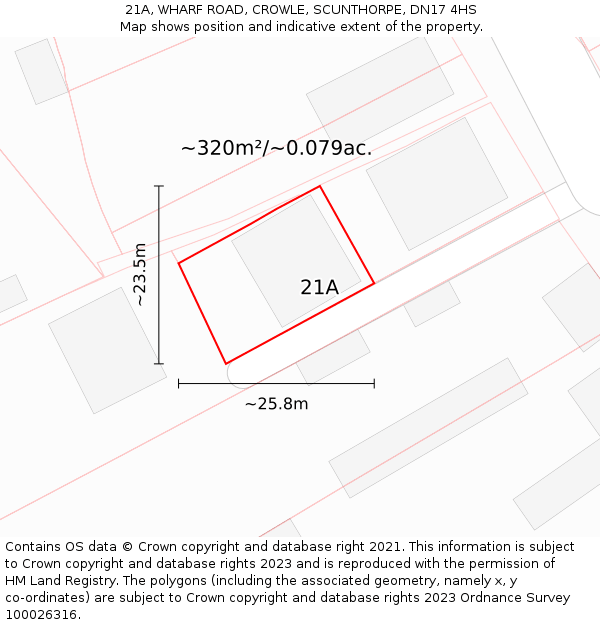 21A, WHARF ROAD, CROWLE, SCUNTHORPE, DN17 4HS: Plot and title map