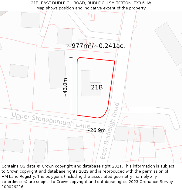 21B, EAST BUDLEIGH ROAD, BUDLEIGH SALTERTON, EX9 6HW: Plot and title map