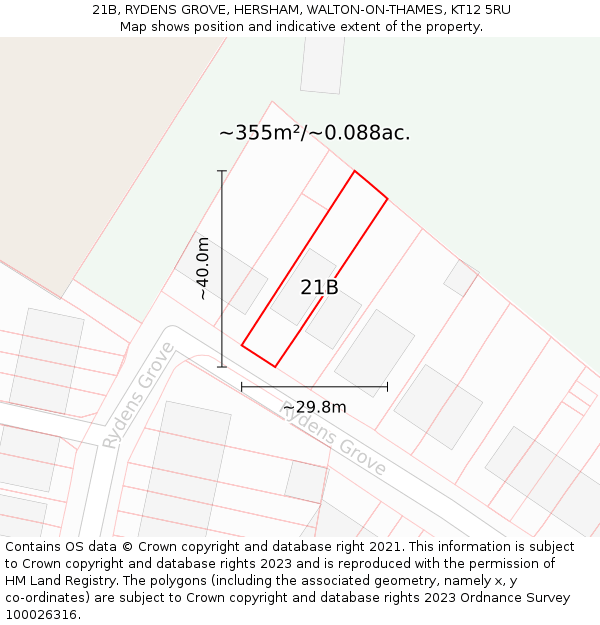 21B, RYDENS GROVE, HERSHAM, WALTON-ON-THAMES, KT12 5RU: Plot and title map