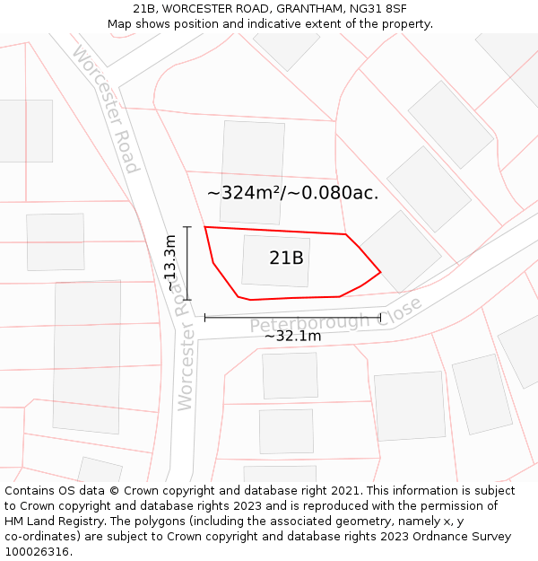 21B, WORCESTER ROAD, GRANTHAM, NG31 8SF: Plot and title map