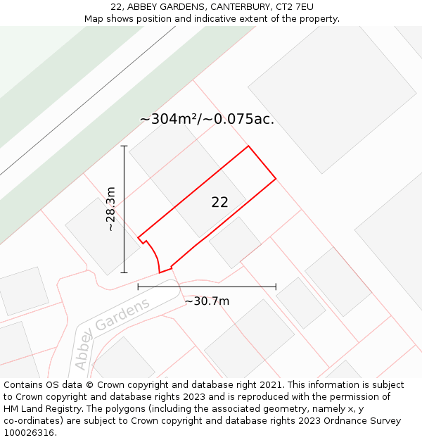 22, ABBEY GARDENS, CANTERBURY, CT2 7EU: Plot and title map