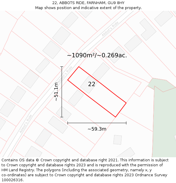 22, ABBOTS RIDE, FARNHAM, GU9 8HY: Plot and title map