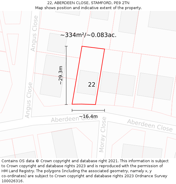 22, ABERDEEN CLOSE, STAMFORD, PE9 2TN: Plot and title map