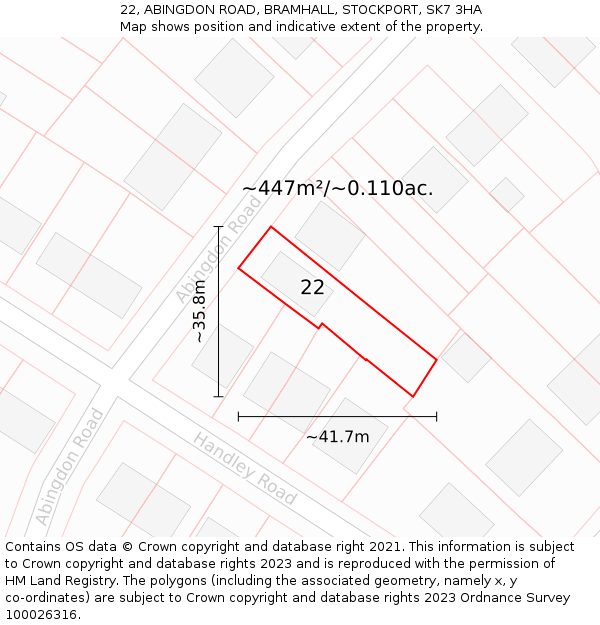 22, ABINGDON ROAD, BRAMHALL, STOCKPORT, SK7 3HA: Plot and title map