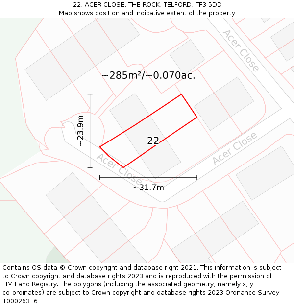 22, ACER CLOSE, THE ROCK, TELFORD, TF3 5DD: Plot and title map