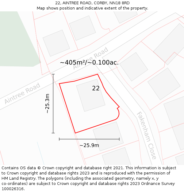 22, AINTREE ROAD, CORBY, NN18 8RD: Plot and title map