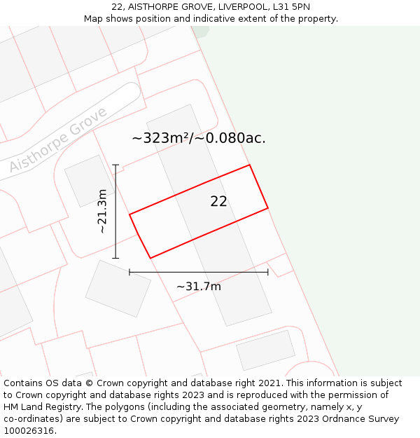 22, AISTHORPE GROVE, LIVERPOOL, L31 5PN: Plot and title map