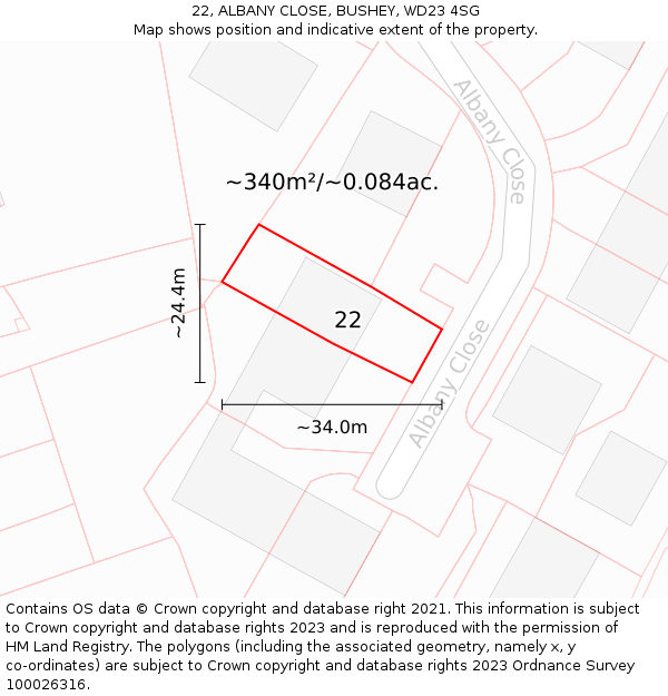 22, ALBANY CLOSE, BUSHEY, WD23 4SG: Plot and title map