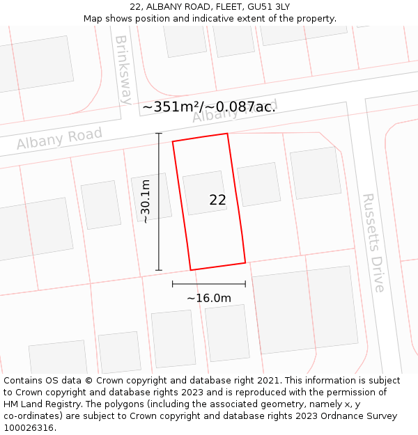 22, ALBANY ROAD, FLEET, GU51 3LY: Plot and title map