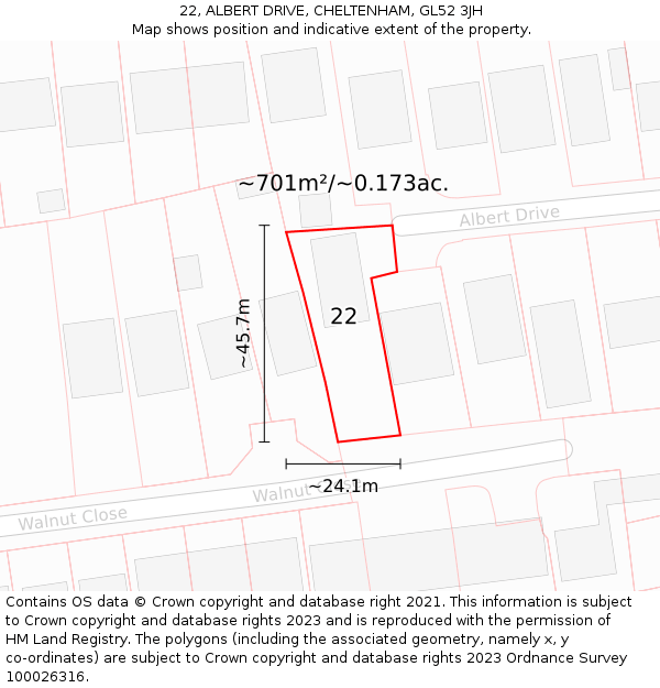 22, ALBERT DRIVE, CHELTENHAM, GL52 3JH: Plot and title map