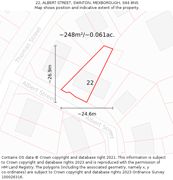 22, ALBERT STREET, SWINTON, MEXBOROUGH, S64 8NS: Plot and title map