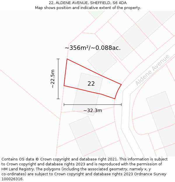 22, ALDENE AVENUE, SHEFFIELD, S6 4DA: Plot and title map