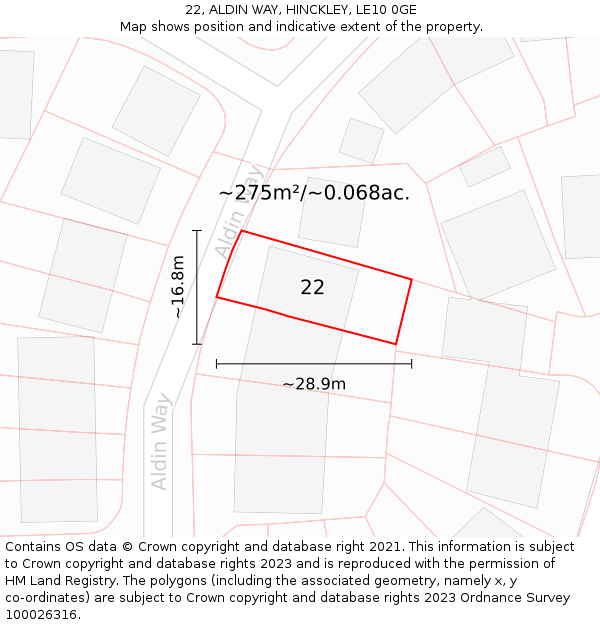 22, ALDIN WAY, HINCKLEY, LE10 0GE: Plot and title map