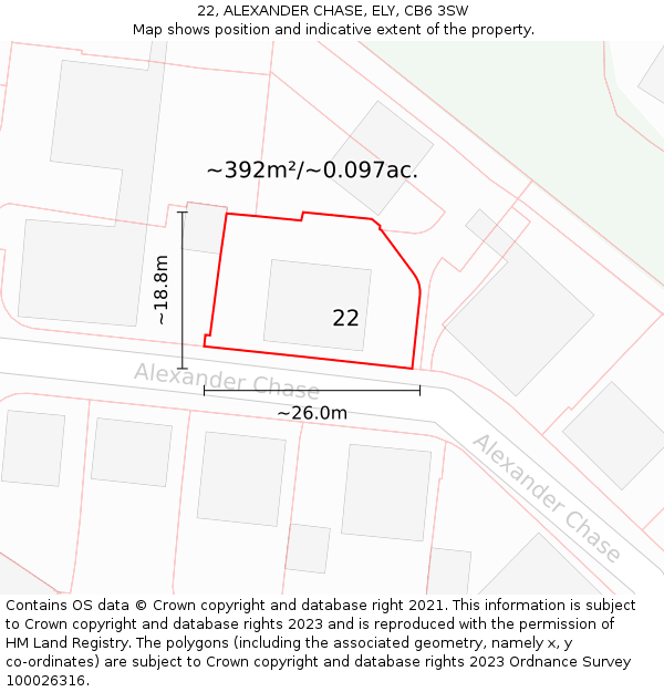 22, ALEXANDER CHASE, ELY, CB6 3SW: Plot and title map