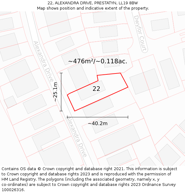 22, ALEXANDRA DRIVE, PRESTATYN, LL19 8BW: Plot and title map