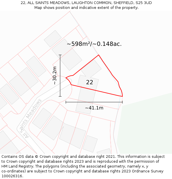 22, ALL SAINTS MEADOWS, LAUGHTON COMMON, SHEFFIELD, S25 3UD: Plot and title map