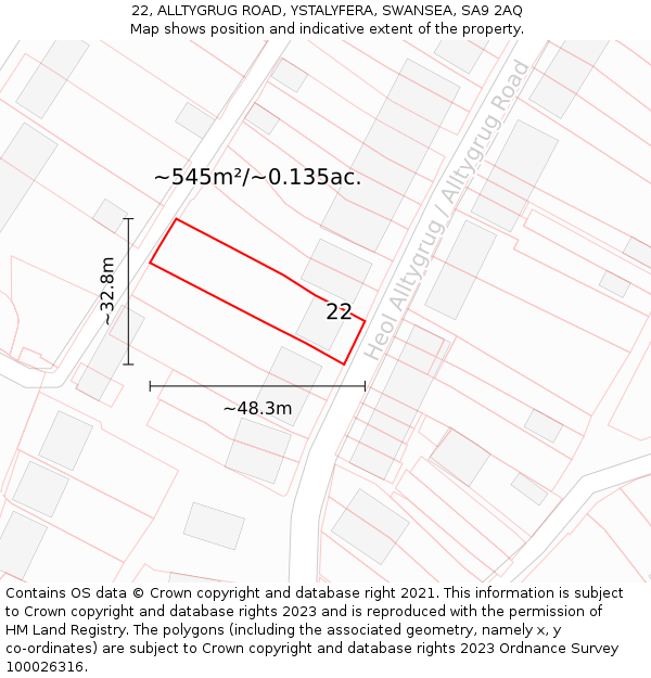22, ALLTYGRUG ROAD, YSTALYFERA, SWANSEA, SA9 2AQ: Plot and title map