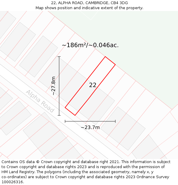 22, ALPHA ROAD, CAMBRIDGE, CB4 3DG: Plot and title map