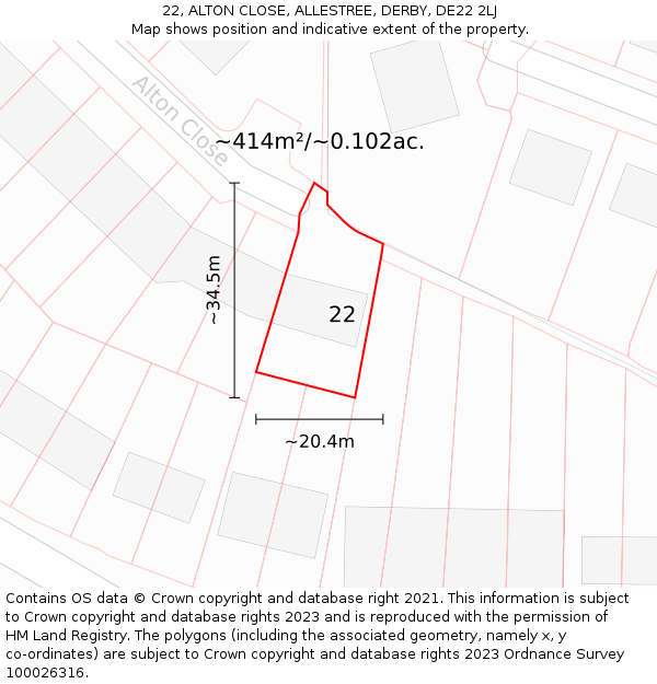 22, ALTON CLOSE, ALLESTREE, DERBY, DE22 2LJ: Plot and title map