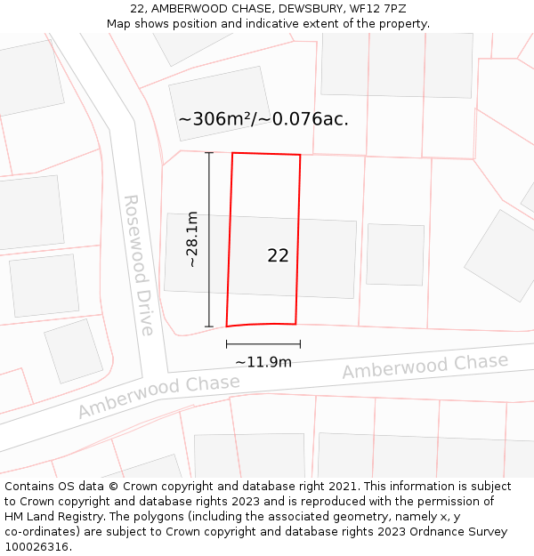 22, AMBERWOOD CHASE, DEWSBURY, WF12 7PZ: Plot and title map