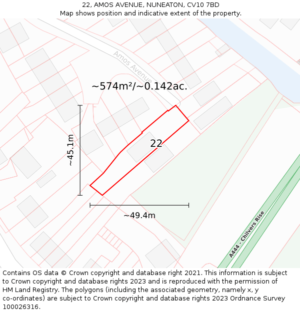 22, AMOS AVENUE, NUNEATON, CV10 7BD: Plot and title map