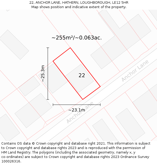 22, ANCHOR LANE, HATHERN, LOUGHBOROUGH, LE12 5HR: Plot and title map