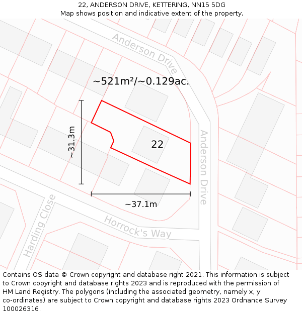 22, ANDERSON DRIVE, KETTERING, NN15 5DG: Plot and title map