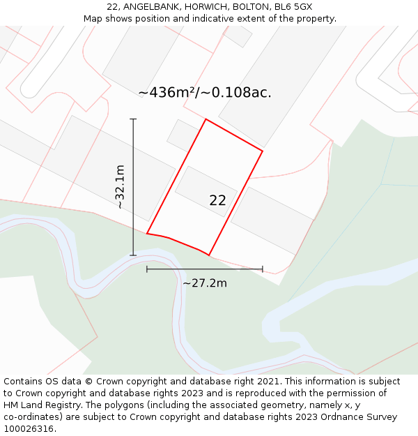 22, ANGELBANK, HORWICH, BOLTON, BL6 5GX: Plot and title map