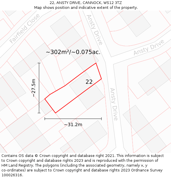 22, ANSTY DRIVE, CANNOCK, WS12 3TZ: Plot and title map